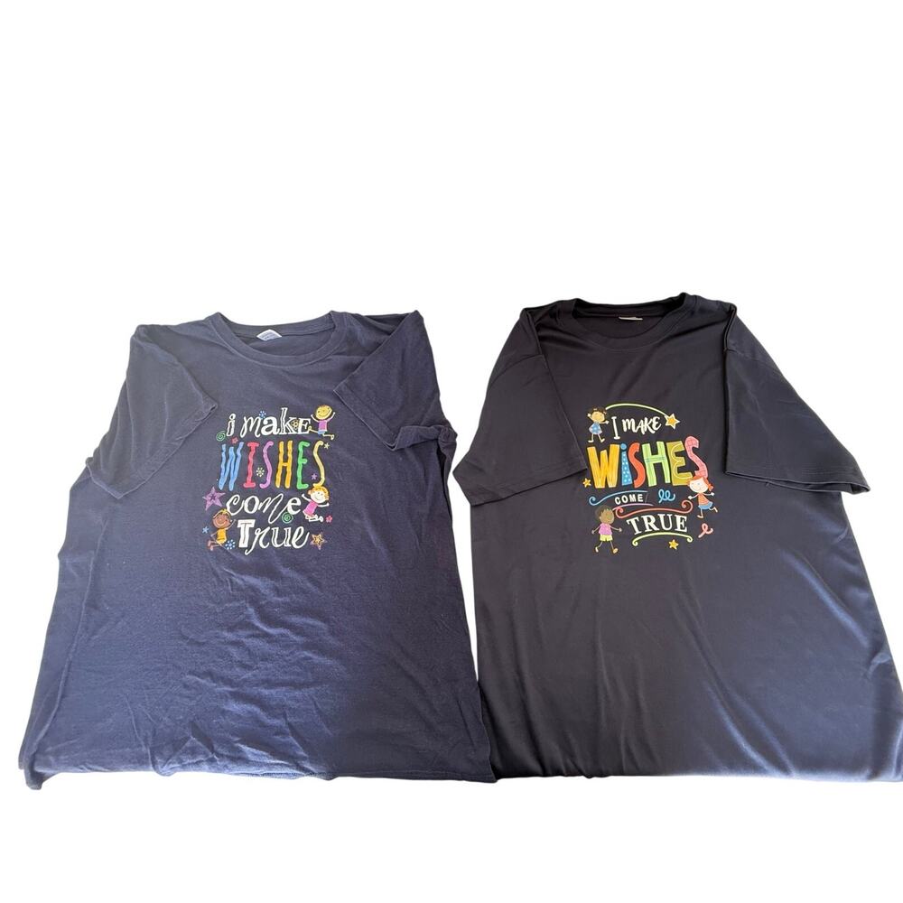 SKU3066 Lot 2 Women's Large Navy Blue Graphic T-Shirts "I Make Wishes Come True"
